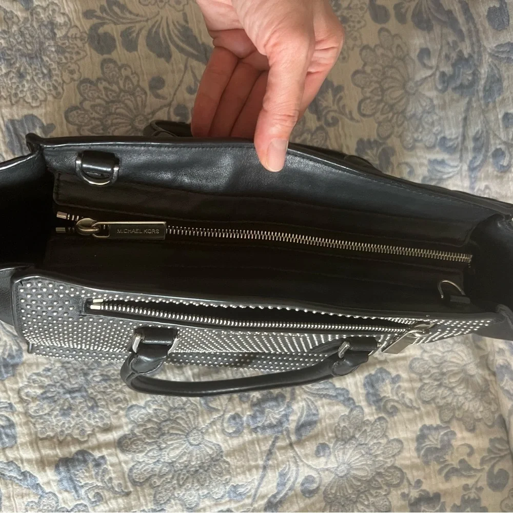 Michael Kors Black Studded Leather Bag with Silver Hardware - Picture 4 of 16